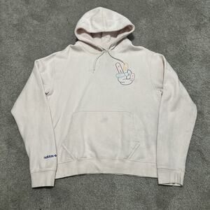 Adidas Originals Peace Sign Mens Hoodie Size Medium Pullover Pink Trefoil